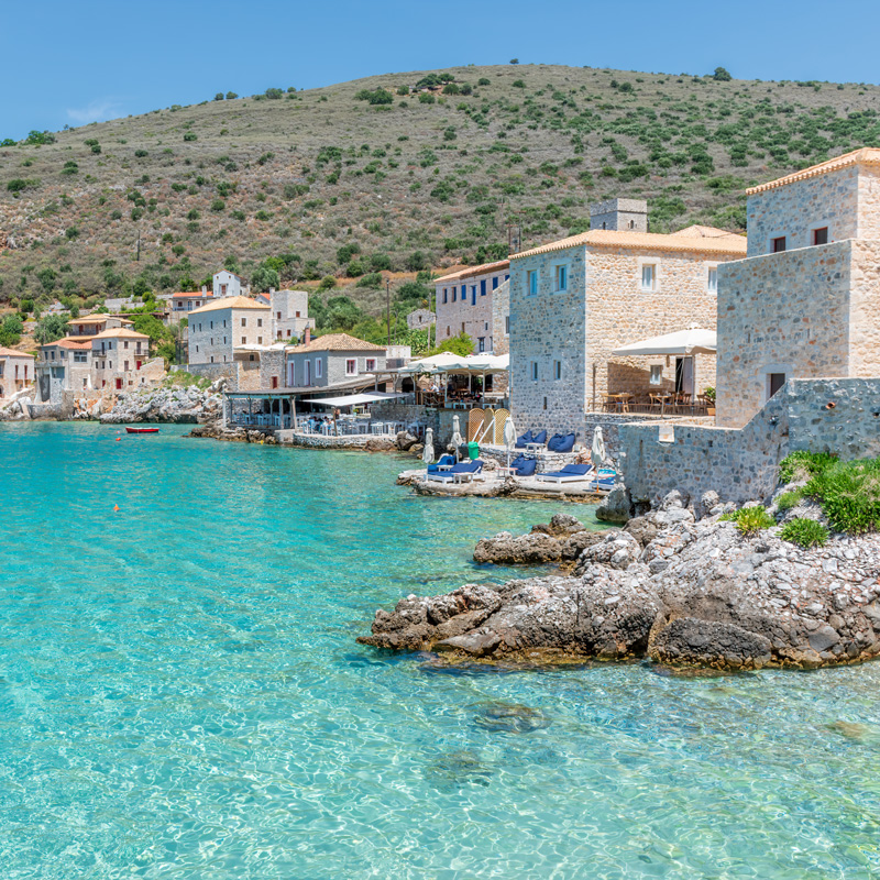 Waterfront settlement in Mani, Greece