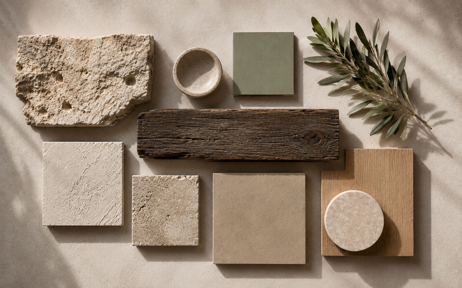 Natural stone, timber and material palette inspired by the landscape of Mani