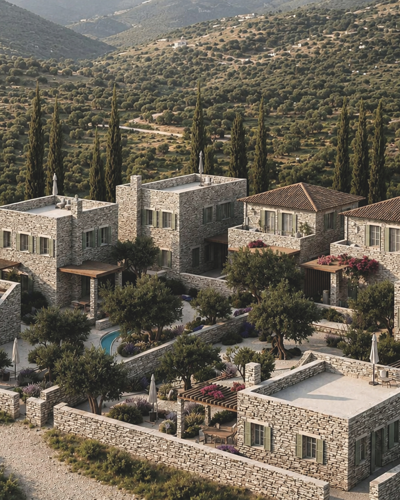 ERAWA residences integrated into the landscape of Oitylo, Mani
