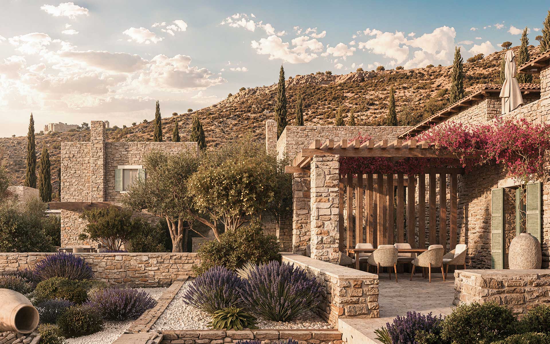 ERAWA stone residence integrated into the landscape of Oitylo, Mani